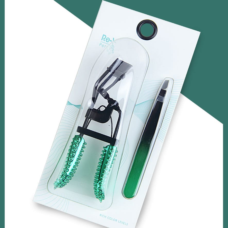 2 Pcs Stainless Steel Eyelash Curler with Eyebrow Tweezers Set
